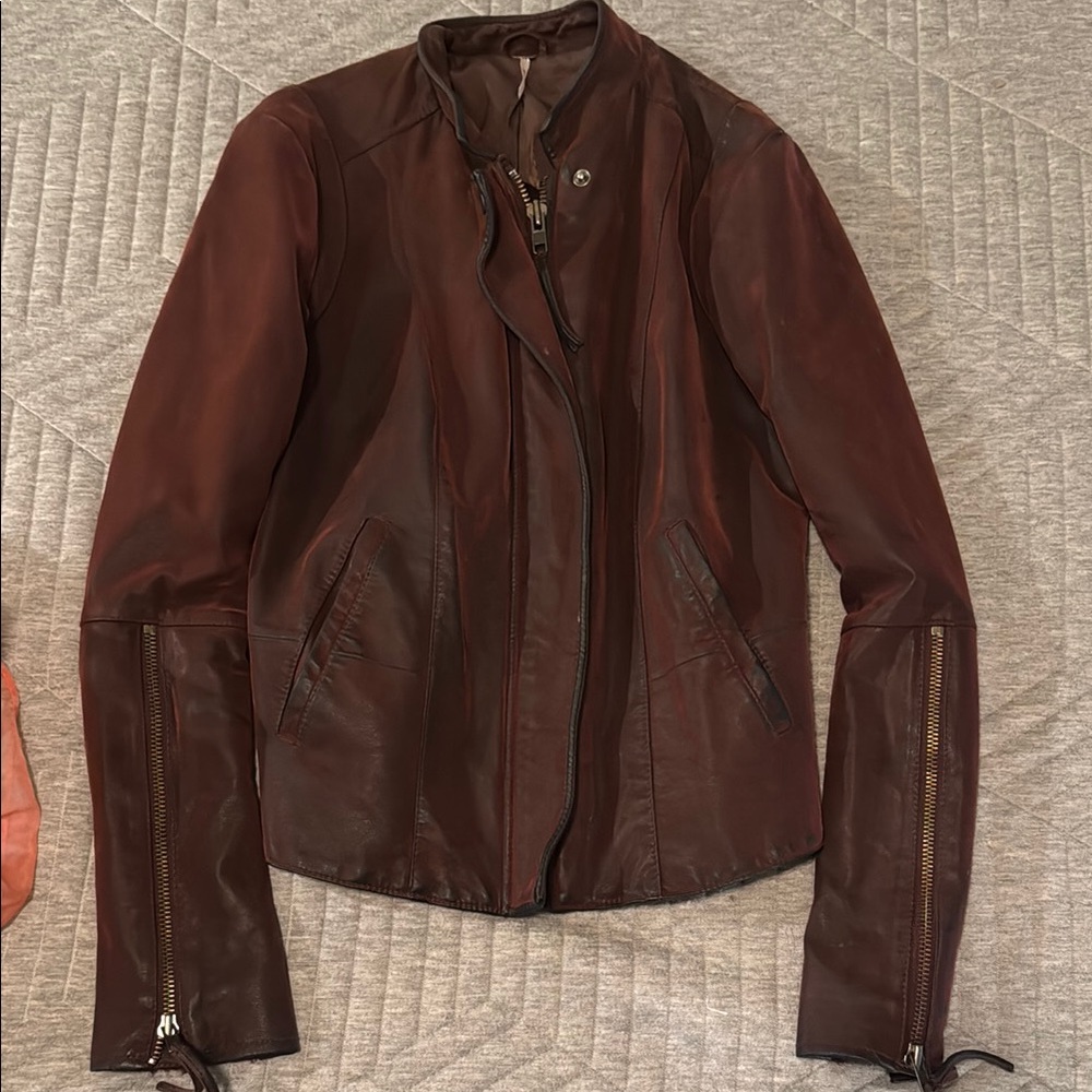 Free people faux suede maroon jacket